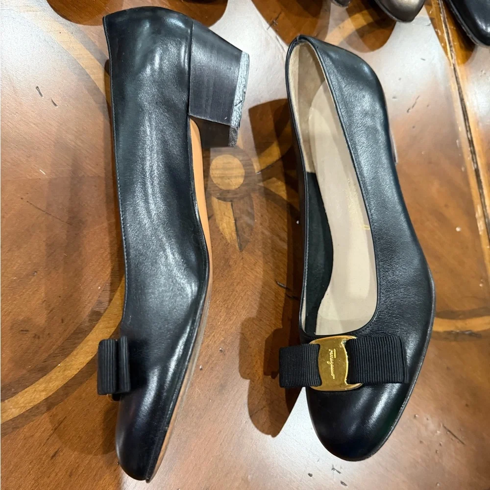 Salvatore Ferragamo Black Flats with Gold‎ Buckle